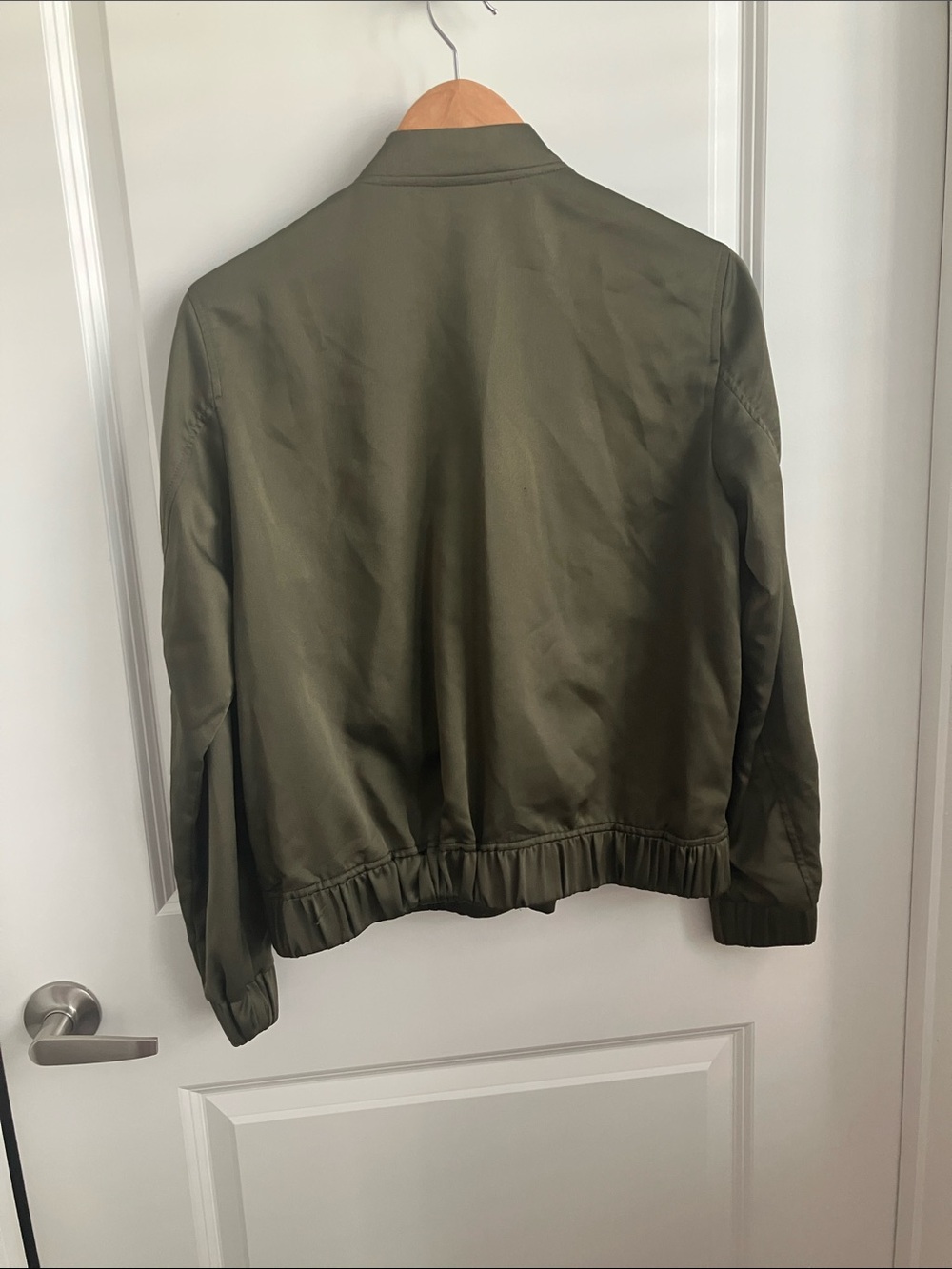 Michael Kors Satin Bomber Jacket in Olive - Picture 7 of 7
